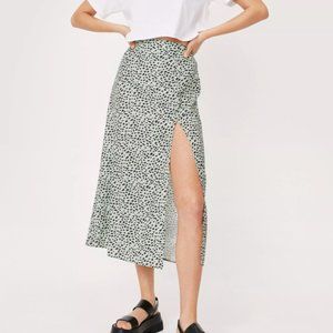 Nasty Gal Animal Print Front Slit Midi Skirt Green Leopard NWT Size 14